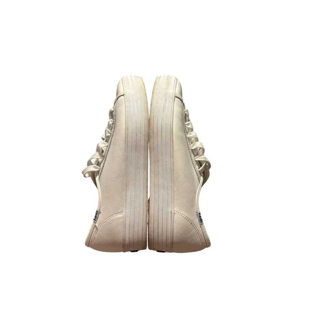 Keds Womens White Leather platform Lace-Up Sneakers Casual Style 8.5